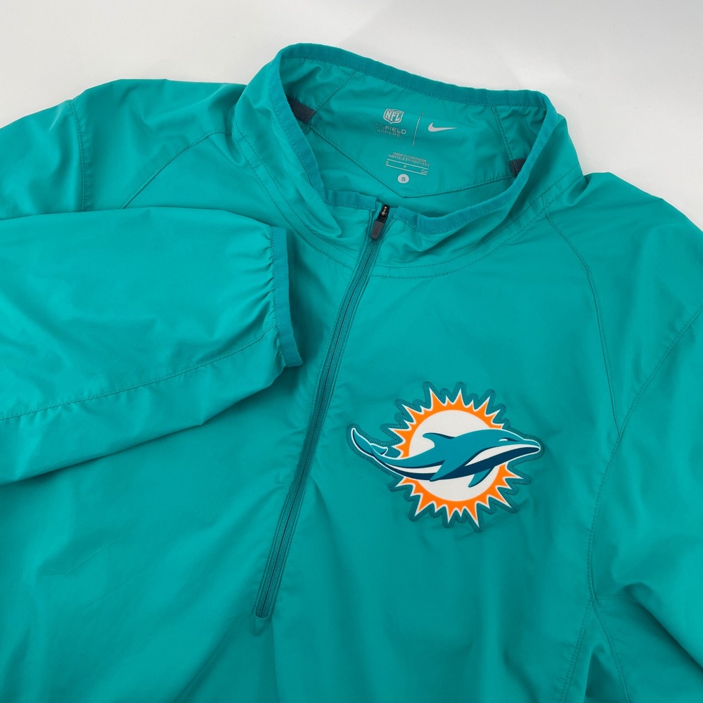 Nike Windbreaker Mens Small Teal Miami Dolphins NFL On Field Quarter Zip Jacket